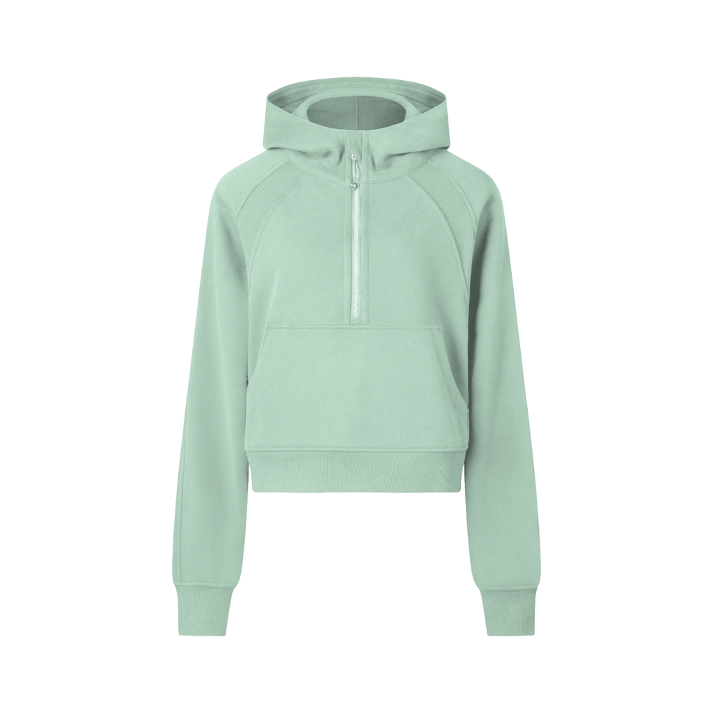 womens cropped half zip hoodie obsidian